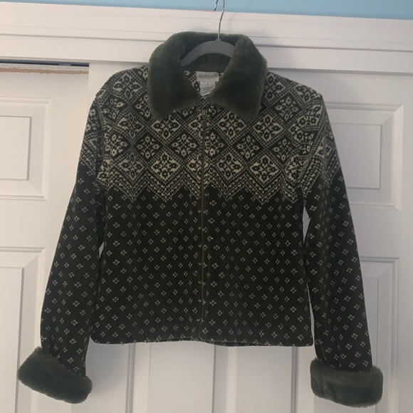 Green Jacket with Fur Accents - Picture 1 of 4